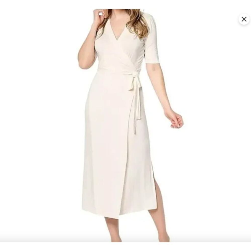 Barefoot Dreams Luxe Milk Jersey Querter Sleeve Wrap Dress Womens M‎ NWT